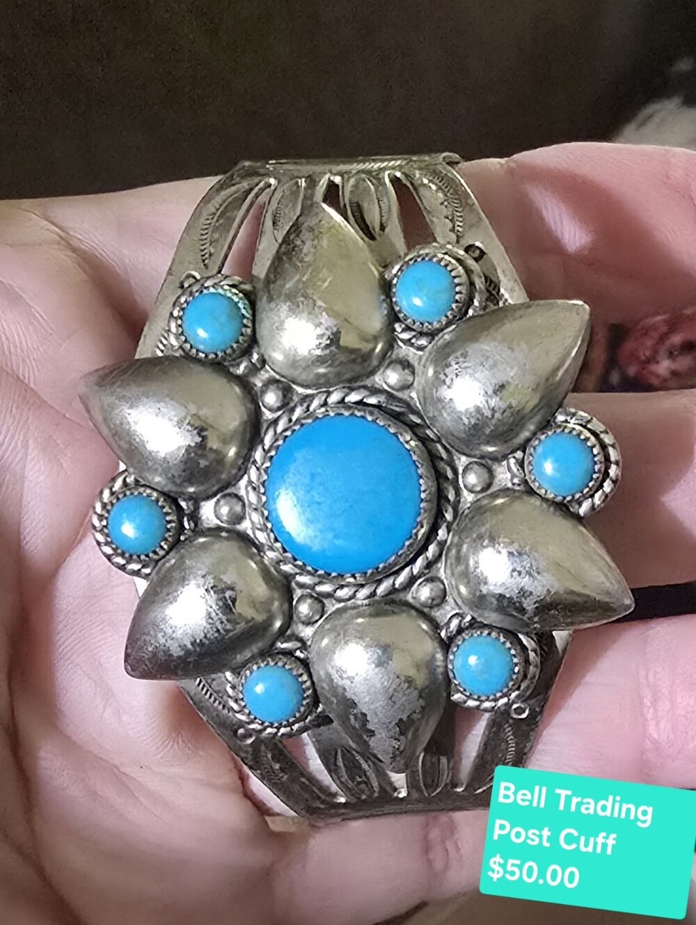 Turquoise Stone Silver-Tone Statement Cuff